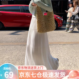 萝美酱白色雪纺半身裙女春秋2026新款高腰裙宽松仙女压褶a字长裙大裙摆 白色压褶裙 S