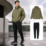 阿迪达斯（adidas）男薄绒运动套装 秋季户外跑步健身训练服梭织连帽风衣直筒长裤 橄榄绿色开衫外套+黑直筒裤/两件套 XL/185