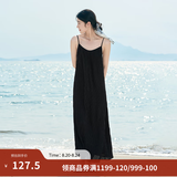 茵曼（INMAN）波西米亚吊带油画连衣裙女2026夏季新款度假裙子 黑色 S