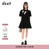 DZZIT【爆款补单】地素春夏甜酷少女黑白撞色蝴蝶结绣花连衣裙女 黑色 M