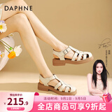 达芙妮官方 罗马凉鞋女2026新品春夏包头鞋复古编织粗跟沙滩鞋软底凉鞋 米色【经典热卖款】 35
