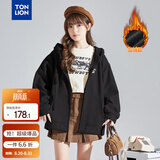 唐狮（TonLion）2026春季新款针织外套女休闲卫衣开衫连帽上衣 加绒款/黑色 M