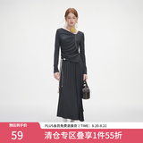 范思蓝恩秋季设计感针织T恤半身裙时尚套装女秋装新款慵懒高腰半身裙女 深灰色（上衣） M