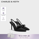 CHARLES&KEITH缎面蝴蝶结尖头高跟凉鞋女生日七夕礼物送女友CK1-60361556 BLACK TEXTURED黑色纹理 37