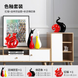 恒瓷美现代家居装饰品摆设中国红陶瓷工艺品创意客厅酒柜玄关电视柜摆件 福禄象组合（四口鹿）