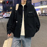 雅鹿春秋季宽松外套男士潮流港时尚风夹克男装街头休闲大码上衣服外衣 石墨黑【黑色】 XL 推荐100-135斤