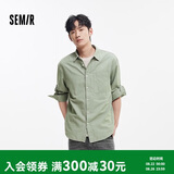 森马（Semir）长袖衬衫男夏季棉麻衬衣外套简约百搭小宽松翻领上衣101325105101