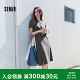 森马（Semir）连衣裙女夏季扭结开叉正肩T恤裙小心机不规则中长裙101325114009