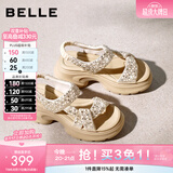 百丽（Belle）繁星亮片休闲凉鞋女2026夏新款商场同款厚底增高凉鞋F4A1DBL6 杏色 38 (240mm)