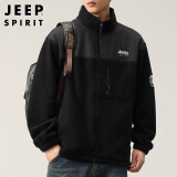 JEEP SPIRIT吉普外套男春秋季卫衣男装男士摇粒绒休闲开衫抓绒衣服 黑色 XL