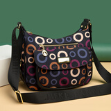 杰克丹妮中年布包包斜挎多层妈妈包牛津布百搭旅行帆布大容量单肩女士挎包 黑色 七色圈828