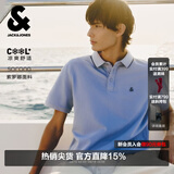 杰克·琼斯（JACK&JONES）26年新款polo衫男士夏季撞色翻领商务休闲刺绣logo短袖T恤男装 水洗蓝E39 M 175