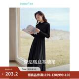 茵曼（INMAN）2026秋冬女装新款灯芯绒连衣裙新品长袖休闲针织礼服中长裙子 午夜黑-18348357H1 M
