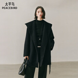 太平鸟女装悉尼日记甄绒系列斗篷大衣双面羊呢冬季外套 黑色 M