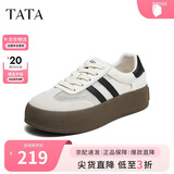他她（TATA）复古增高厚底板鞋女平底德训鞋 36 米白/黑/灰（热卖-网面款）