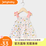 JELLYBABY[A类纯棉]女宝宝连衣裙女童裙子夏季透气薄款小公主洋气婴儿夏装 白底花 120