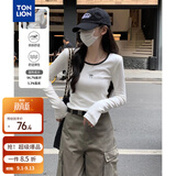 唐狮（TonLion）2026新款春秋打底衫女圆领撞边蝴蝶结长袖打底衣修身百搭显瘦