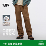 森马（Semir）休闲裤男工装裤宽松直筒裤子秋季户外长裤纯棉松紧腰101524127112