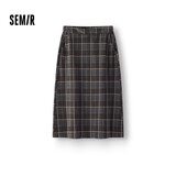 森马（Semir）半身裙女冬季格子仿呢开叉长裙盐系文艺美拉德A字裙101725120003