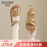 卓诗尼凉鞋女2026年夏季新款软底舒适休闲妈妈鞋不累脚平底魔术贴沙滩鞋 棕色 38