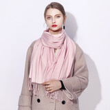 达芬奇密码围巾秋冬季保暖仿羊绒男女款韩版纯色披肩生日礼物中秋送礼 樱花粉