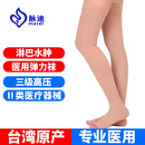 脉迪台湾进口医用淋巴水肿压力袜三级治疗型弹力袜术后下肢回流防绷带 三级长筒露趾肉色 L