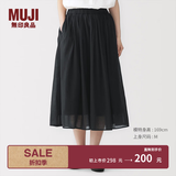 MUJI女式 强捻抽褶裙 长半身裙女款裙子女装纯棉 26年夏季BE1ZZA6S 黑色 M (160/66A)