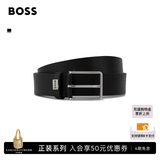 雨果博斯BOSS【礼物】男士商务牛皮剖层革简约款纯色单针扣皮革腰带 001-黑色-默认无礼盒 EU:105