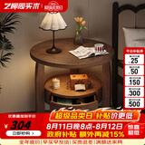 艺柳园实木茶几休闲阳台客厅沙发边几边柜小圆桌创意角几边桌小桌子 双层带抽屉款-胡桃色58cm【全实木】