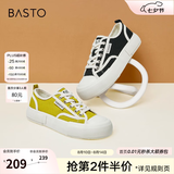 百思图秋商场同款帆布鞋厚底板鞋女运动休闲平底鞋VC204AM5 黑色 36