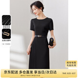 尚都比拉设计感拼接连衣裙夏季高级感气质百褶裙小个子中长裙子 雅黑色 M