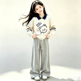 莞町初中生大童衣服9-14岁女春秋12-15岁女孩衣服秋季套装2026年新款 杏色上衣+K05#灰色裤 150 cm
