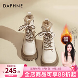 达芙妮秋冬真皮马丁靴女2026最新款厚底增高英伦风短靴加绒加厚雪地靴女 卡其色【超厚绒】 37