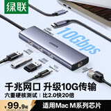 绿联Type-C3.2扩展坞带网口千兆网线转接口拓展坞USB转接头10G适用苹果电脑接口转换器Macbook笔记本