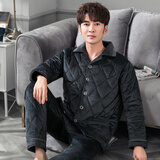 仅诗冬季中老年人珊瑚绒睡衣男士三层夹棉加厚加绒爸爸家居服套装冬天大码老人保暖睡衣棉袄 9-1625 XXL(130-150斤)