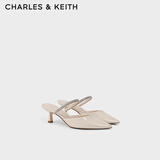 CHARLES&KEITH亮钻一字带尖头高跟穆勒拖鞋生日礼物送女友CK1-60920353 Cream奶白色 35