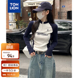 唐狮（TonLion）2026长袖T恤女立领拉链袖子拼接美式复古休闲气质高级感