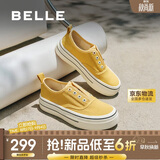 百丽航海家帆布鞋秋季厚底一脚蹬懒人鞋小白女鞋B2699CM5 黄色 36