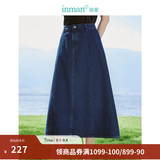 茵曼（INMAN）100%纯棉法式牛仔半身裙2026夏女装新款气质显瘦中高腰A字裙子 深蓝色 L