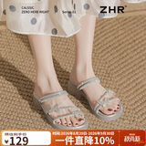 ZHR则则平底凉鞋女士2026新款夏季女鞋蝴蝶水钻一字带凉拖 EH169银色37