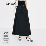 MO&Co.中高腰长款压褶宽松A字半身裙伞裙(附腰带)设计感裙子摩安珂 黑色-第2批 S 160