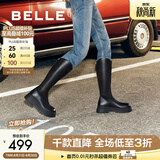 百丽（Belle）显瘦小V靴长筒靴女冬商场款弹力靴A1V1DDG3预售 黑仙草-微光皮面（绒里） 37 (235mm)
