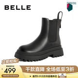 百丽（Belle）厚底烟筒靴女英伦风切尔西靴X2G2DDD3预售 黑色-毛里 37 (235mm)