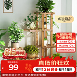 安尔雅 花架子客厅阳台多肉植物架多层盆景架木质地面花盆简约置物架