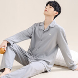 雅鹿男士睡衣男款春秋2026新款100%纯棉长袖全棉宽松可外穿家居服套装 NSSJ-浅灰色 【100%新疆棉】 XL -175/96A 【建议120-140斤】