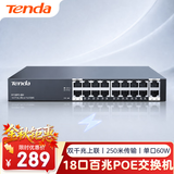 Tenda腾达16口百兆poe供电交换机+2千兆上联 家用企业工程监控网线分线器 网络分流器 S118PC-BH