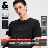 杰克·琼斯（JACK&JONES）26年男装短袖t恤男夏季新款纯棉休闲半袖T恤男士法斗犬狗重磅刺绣 黑色E40 L (180)