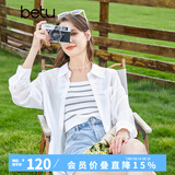 百图betu女装秋季新款衬衫百搭薄款口袋设计长袖衬衫女2307T44 白色 S