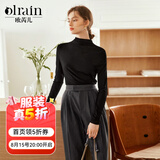 Olrain欧芮儿半高领莫代尔长袖T恤秋季女装修身丝滑打底衫舒适内搭女 黑色 XL