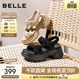 百丽（Belle）繁星亮片休闲凉鞋女2026夏新款商场同款厚底增高凉鞋F4A1DBL6 黑色 38 (240mm)